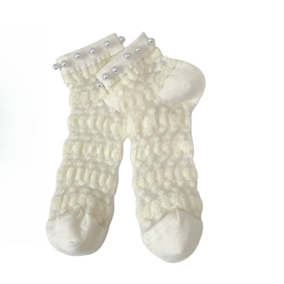Rufia - Delicate Lace Ankle Socks with White Beads