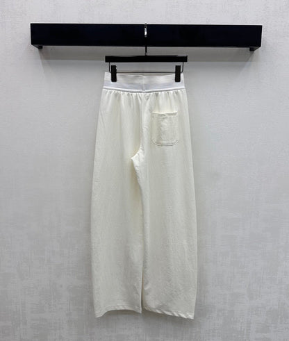 Miu Drawstring Webbing Pants White Tencel Cotton Fabric 350207