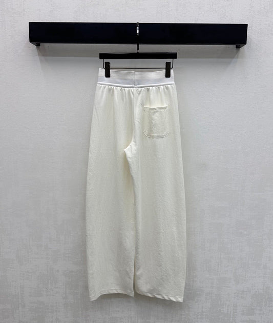 Miu Drawstring Webbing Pants White Tencel Cotton Fabric 350207