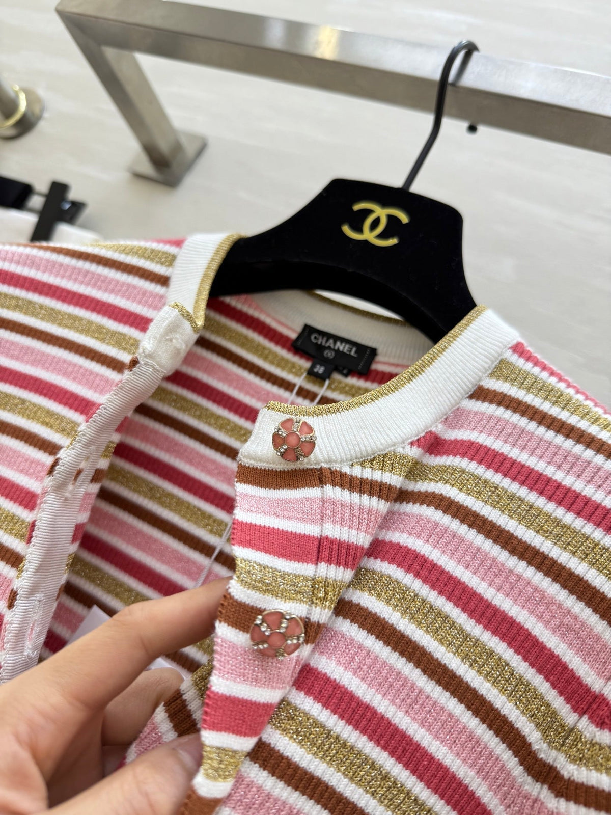 CC Button-down Striped Knit Sweater 344736