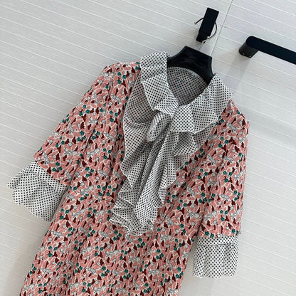Prada Lace Half-sleeved Dress Pink mix colors Polyester