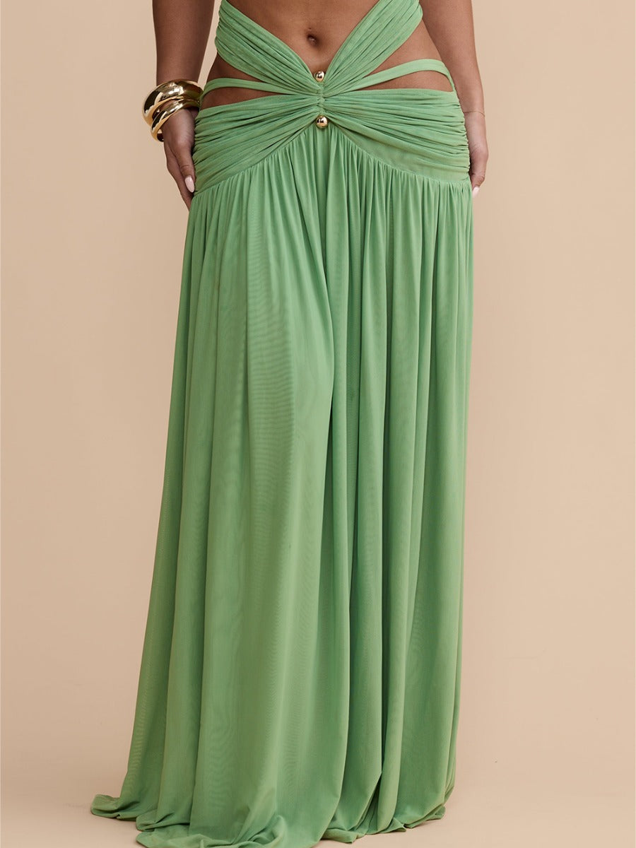 Marisol Cut Out Halter Mesh Maxi Dress Set