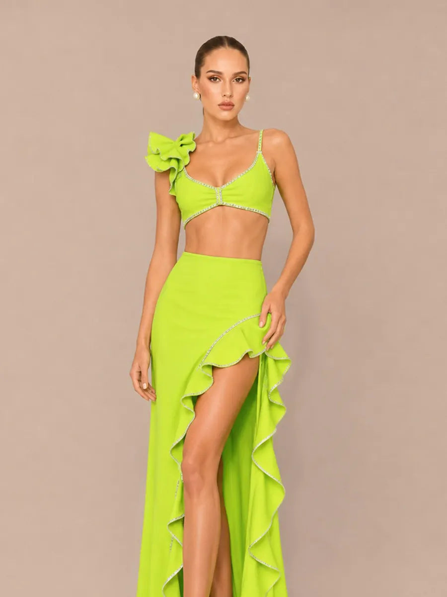 Noelia Ruffled Slit Two-Piece Set