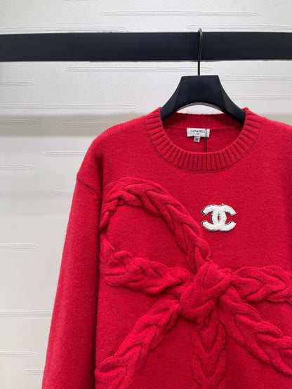 CC 26 Bow Tie Pullover Sweater Red Wool 331564