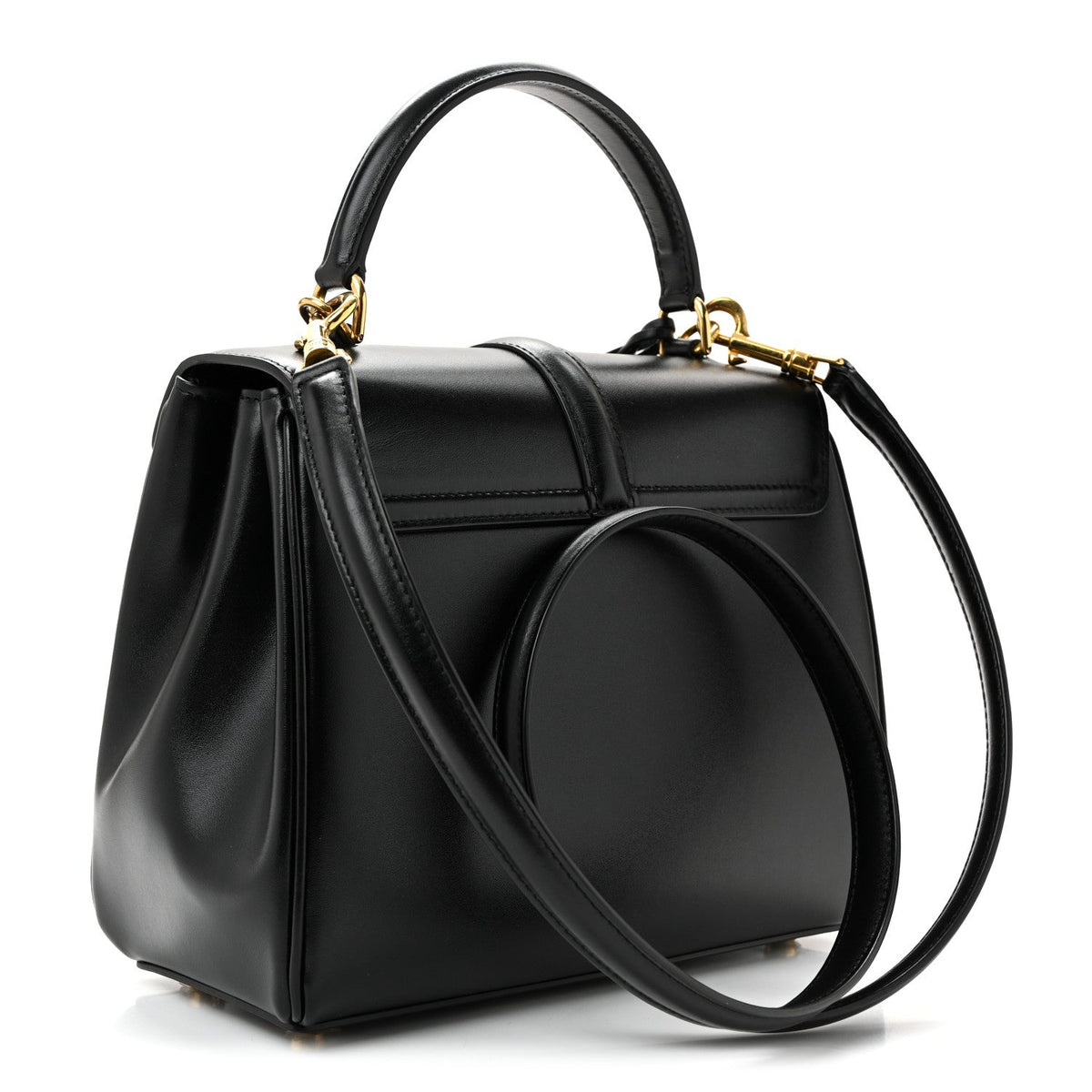 Satinated Calfskin Small 16 Top Handle Bag Black
