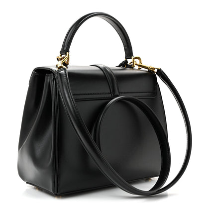 Satinated Calfskin Small 16 Top Handle Bag Black