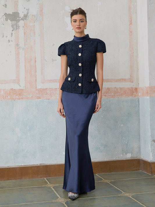 Lucy Peplum-Waist Panelled Maxi Dress