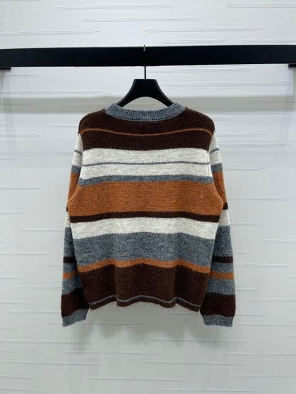 Chanel 2025 Striped Pullover Long-sleeved Sweater Brown Wool Cashmere 319607