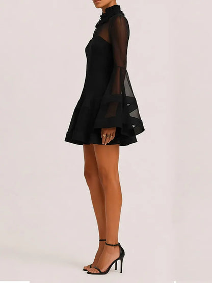 Delilah Long-Sleeve Mesh Mini Dress In Black