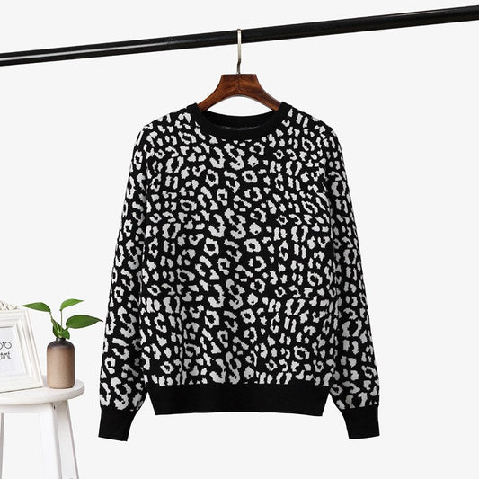 Leopard Jacquard Contrast Loose Sweater