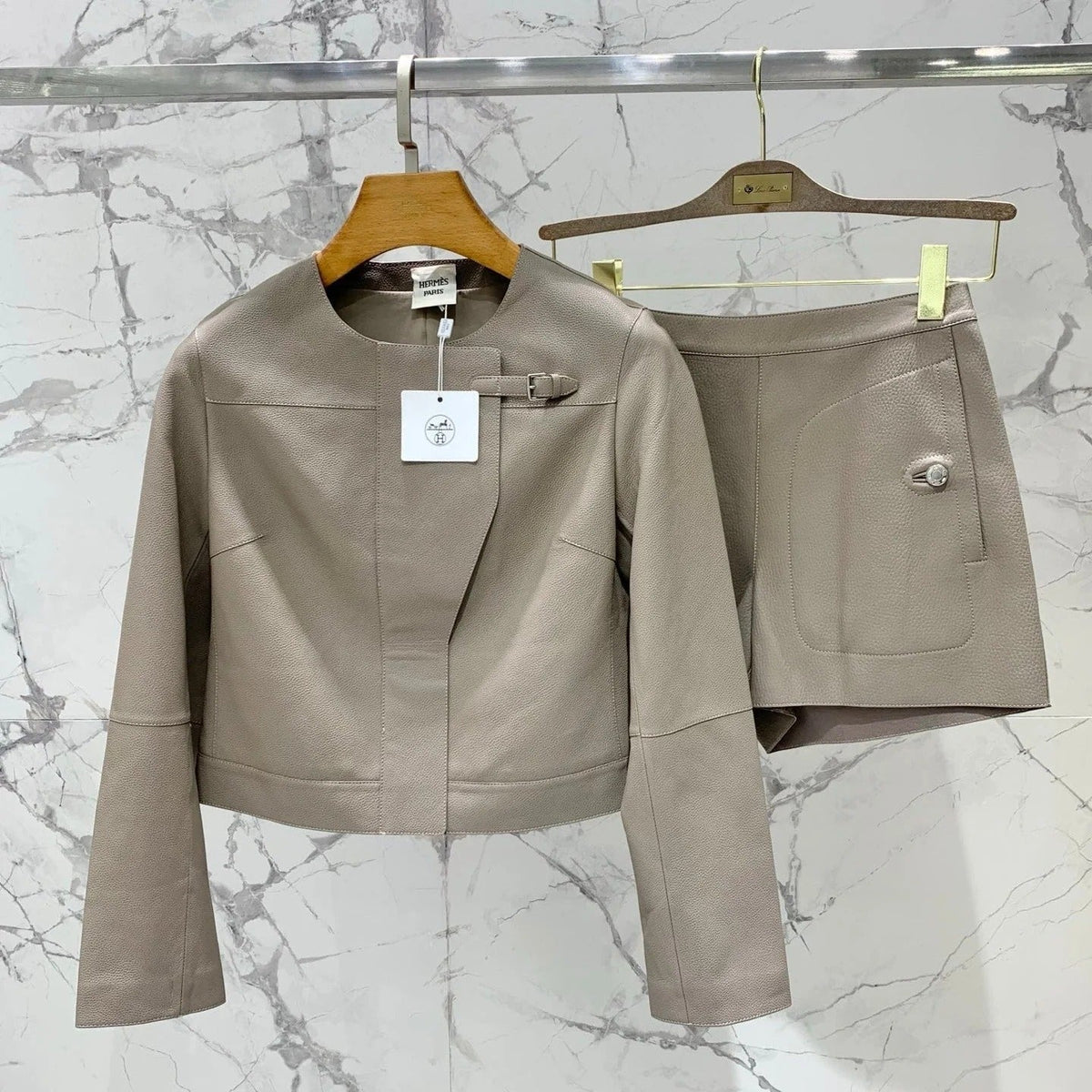 HERMES 25S LEATHER JACKET WITH LEATHER SHORTS