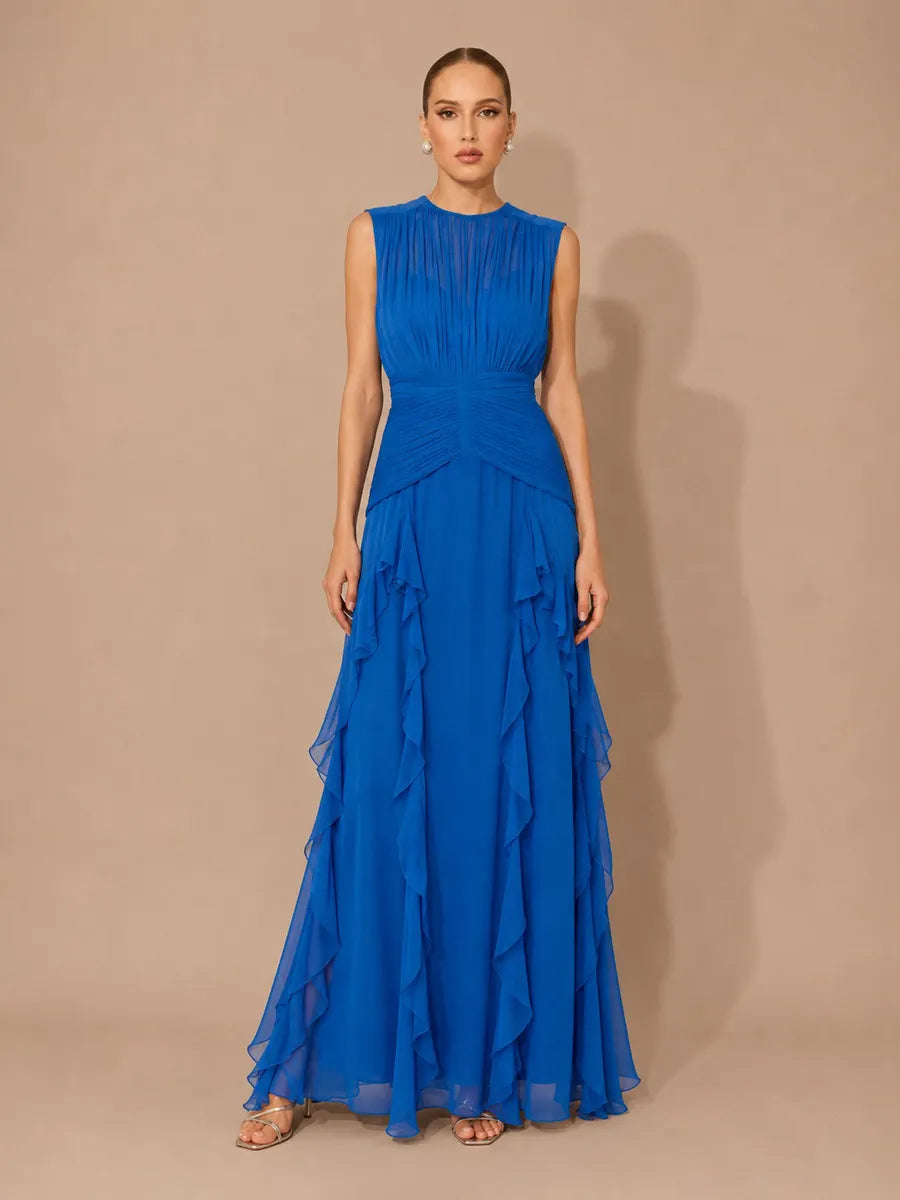 Maelle Elegant Sleeveless Pleated Chiffon Maxi Dress