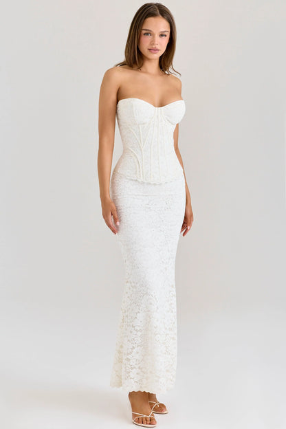 Solaine-Ivory Lace Corset Maxi Dress
