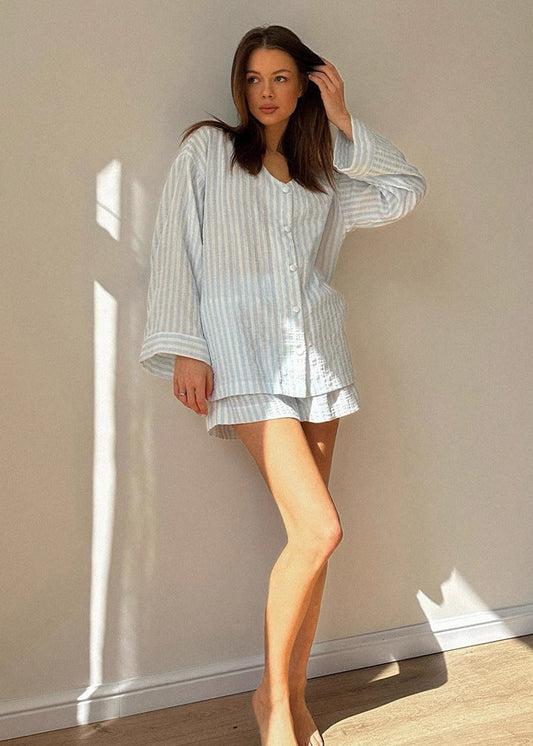 Striped Cotton Lounge Set With Relaxed Fit