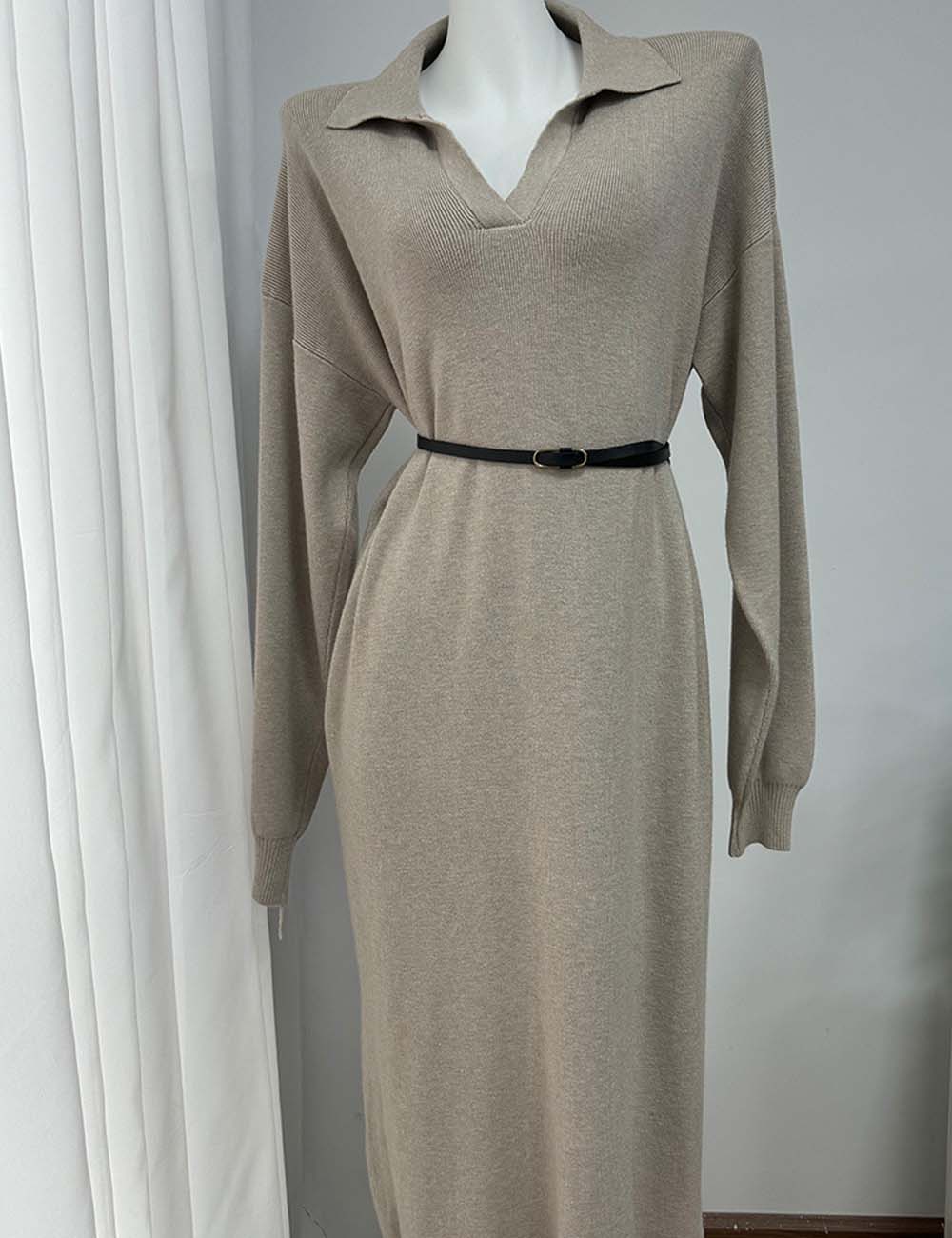 Fall Polo Collar Long Sleeve Maxi Dress