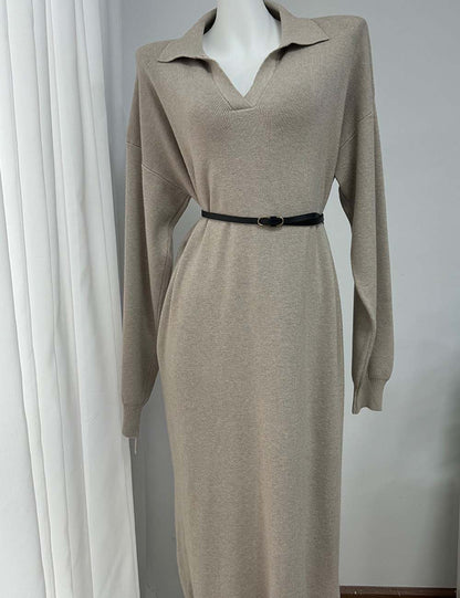 Fall Polo Collar Long Sleeve Maxi Dress