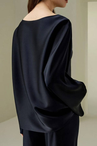 Satin Charmeuse Crewneck Blouse