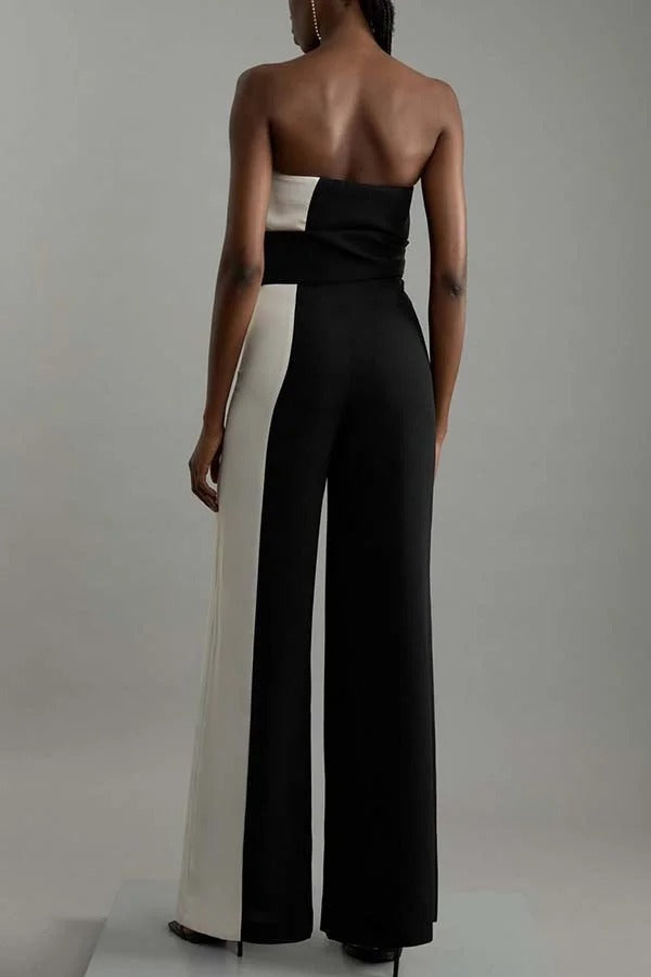 Social Hour Colourblock Tailored Bandeau Tie-up Waist Wide Leg Jumpsuit