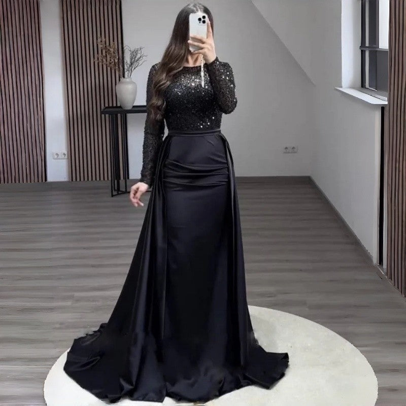 Long Sleeve Sequin Evening Gown