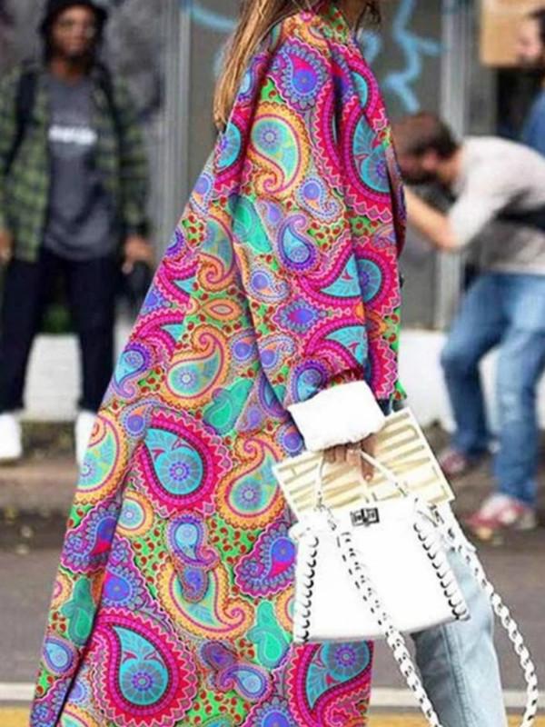 Long-Sleeved Printed Double-Row Button-Down Jacket With Long-Sleeved Cashew Blossom Windshield