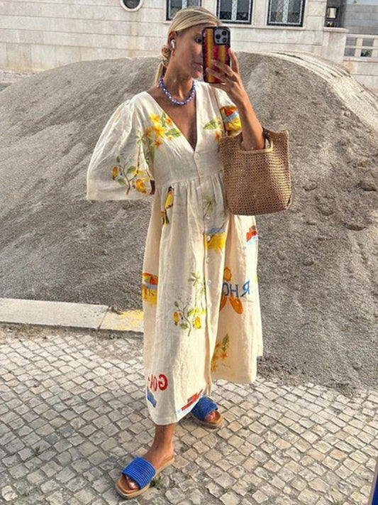 Maxi Dress Lightweight Fabric Folk Floral Print