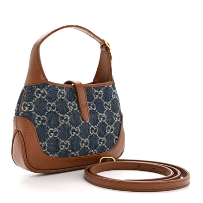 New Denim GG Monogram Calfskin Mini Jackie 1961 Hobo Blue Tea Cuir