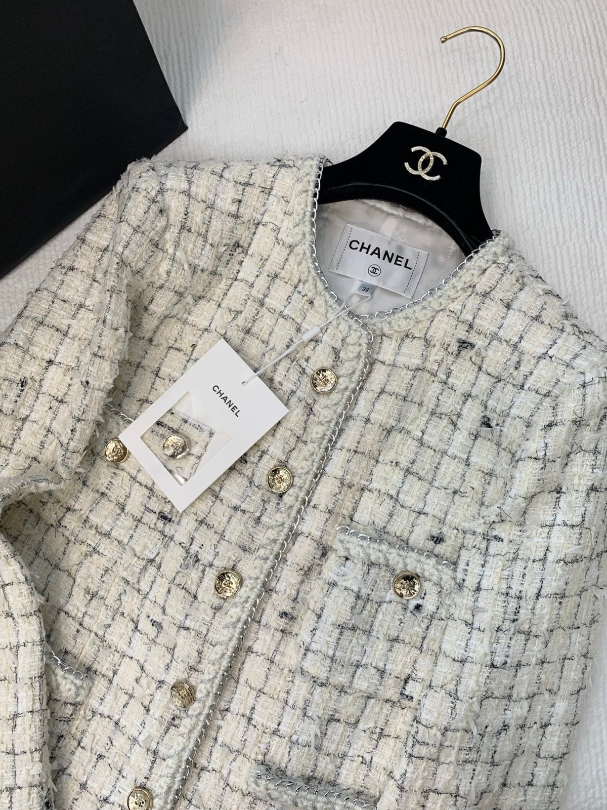 CC  Tweed Plaid White Jacket