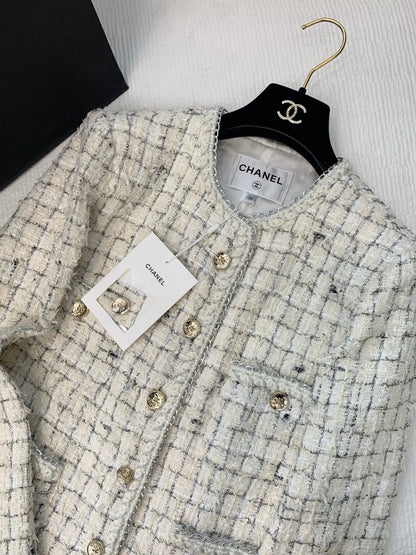 CC  Tweed Plaid White Jacket