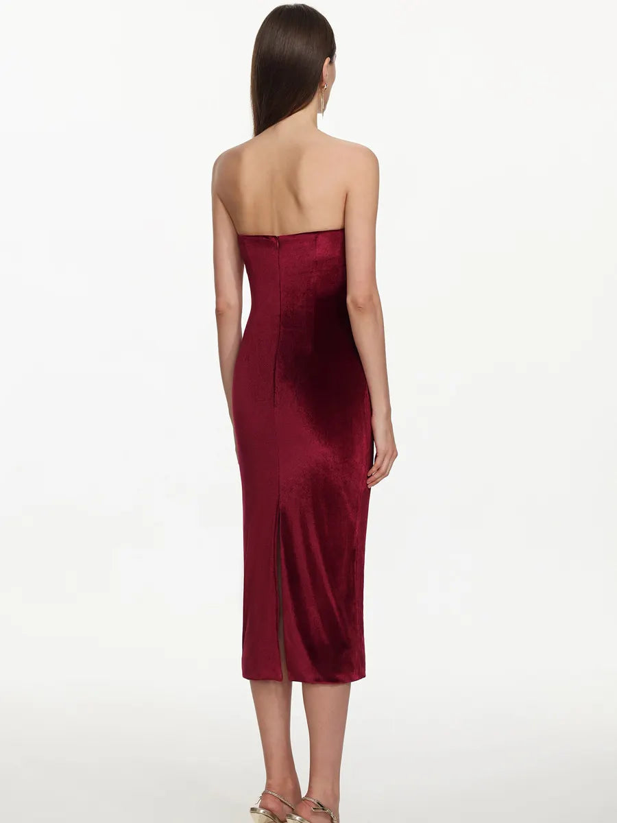 Giovanna Romantic Contour Strapless Ruched Velvet Maxi Dress
