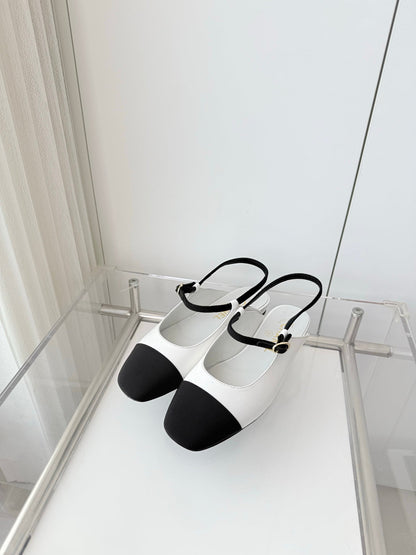 Chanel 26 Slingback Flats White Black in Lambskin 597390
