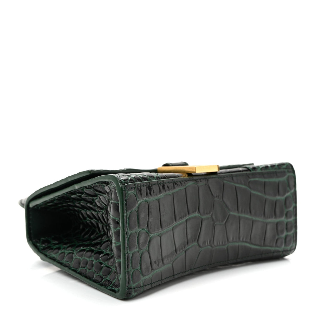 Shiny Calfskin Crocodile Embossed Hourglass Top Handle Bag XS Forest Green