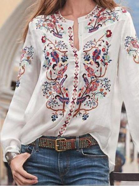 Summer Printed Long-Sleeved Women'S Shirt
