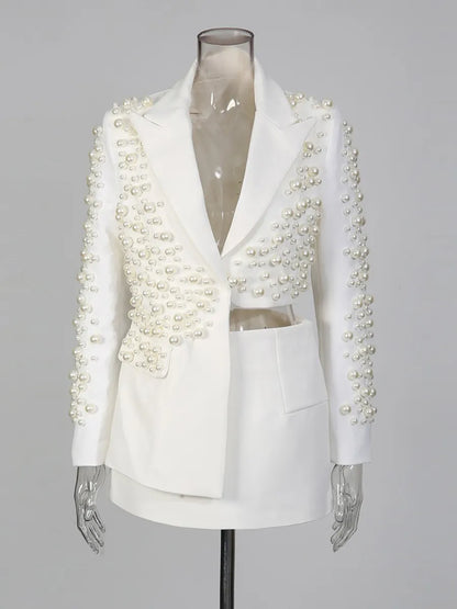 Paloma Beaded Irregular Suit Skirt Set