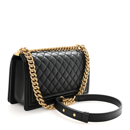 Calfskin Quilted Medium Boy Flap Black