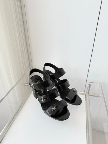 Chanel 26 Turnlock 80 Black Sandal Heels in Lambskin 597407