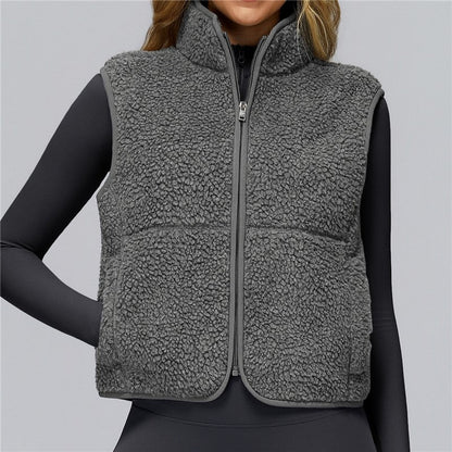 Solid Color Stand Collar Fleece Sports Vest