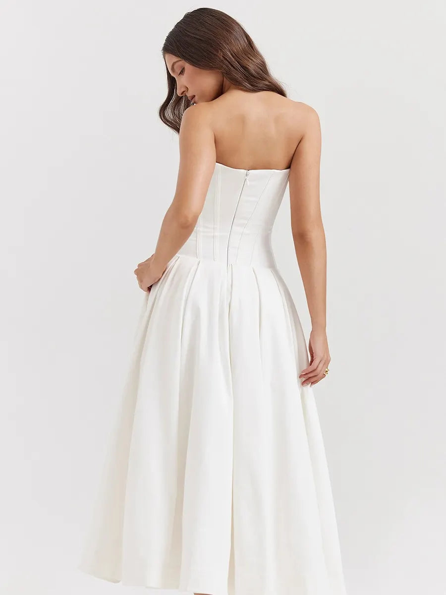 Aria Off-Shoulder Corset Midi Dress In White