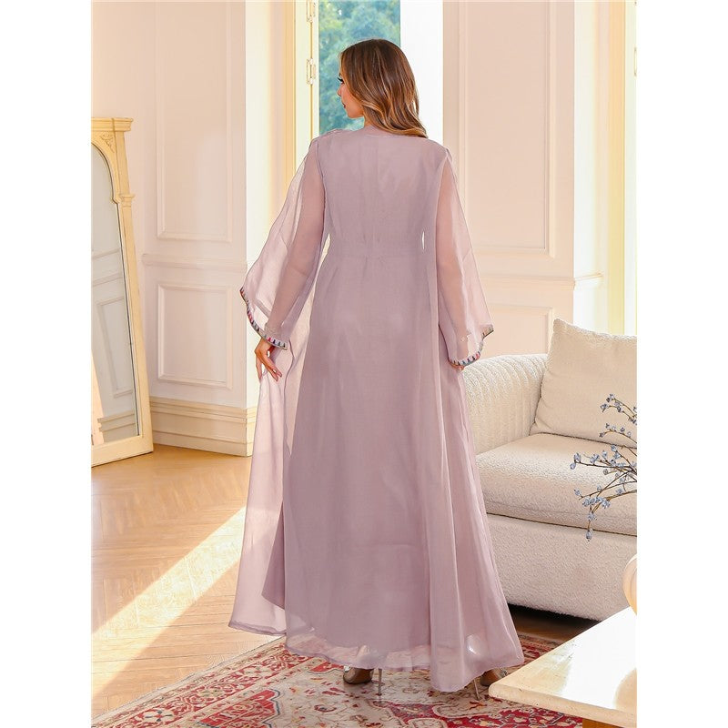 Embroidered Mesh Long Sleeve Dress
