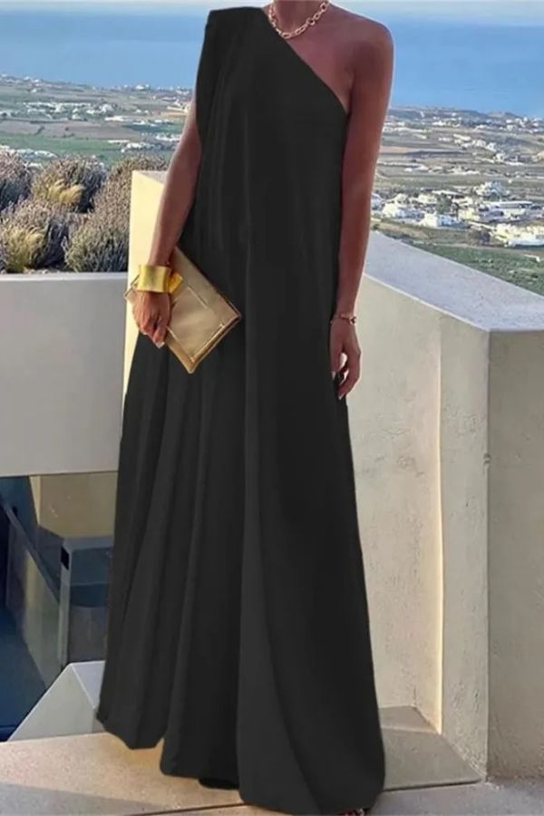 Women's Elegant Asymmetrical One Shoulder Maxi Dress