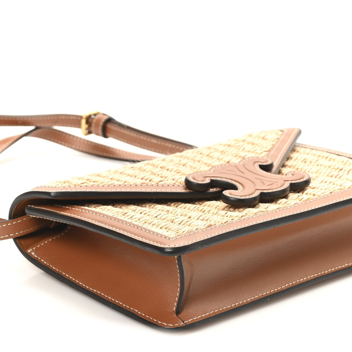 Raffia Calfskin Triomphe Wallet on Strap Natural Tan