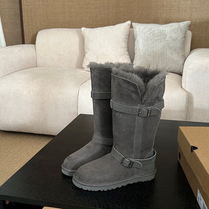 UGG Platform Foldable Tall Boots Grey Suede Shearing