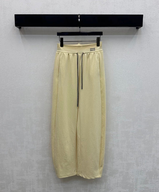 Miu Drawstring Webbing Pants Vanilla Tencel Cotton Fabric 350205