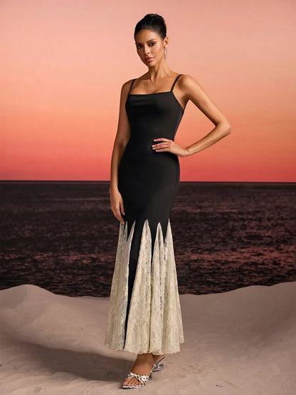 Aviana Spaghetti Lace Flared Maxi Dress
