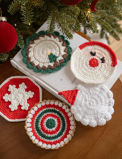 Handmade Holiday Table Decor Knitted Christmas Coaster