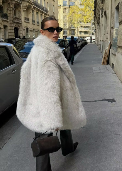 Three Quarter Faux Fur Coat White Luxury