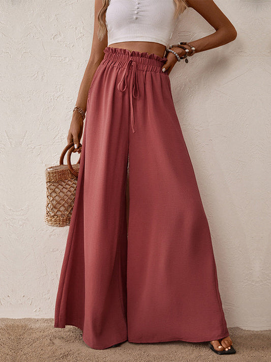Flared Wide Leg Bandage Drawstring Solid Color Casual Pants Bottoms
