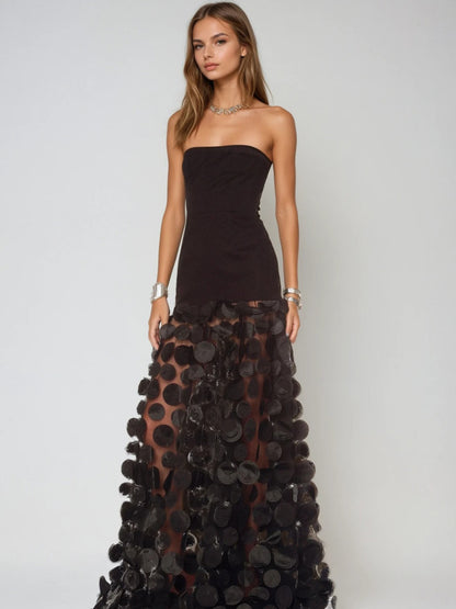 Kinsley Dot Strapless Maxi Dress In Black