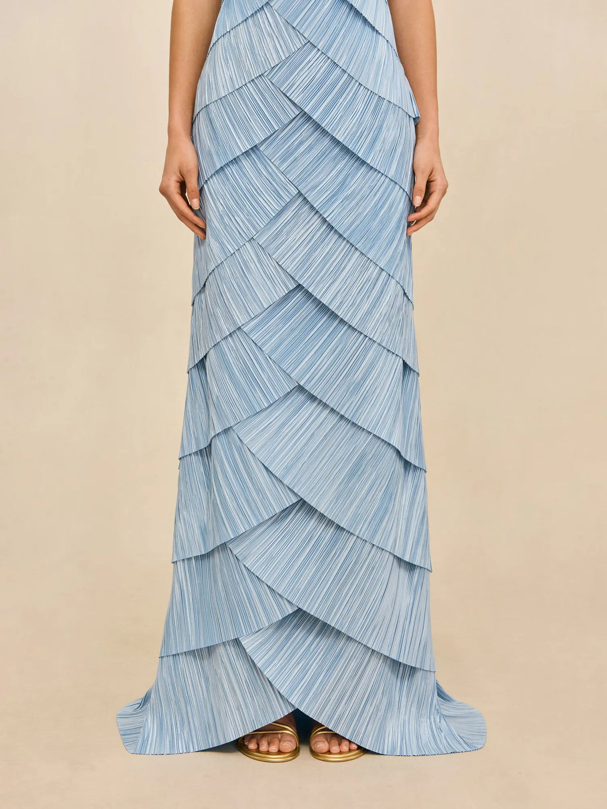Ella Tiered Pleated Halter-Neck Sleeveless Maxi Dress