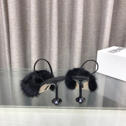 Loewe 25SS Fur-lined Mule 100 Black in Fox Fur 597440