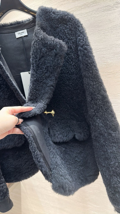 CELINE Shearling Black Coat 333331